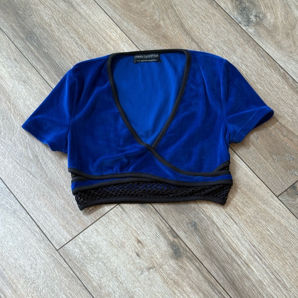 Urban Outfitters Royal Blue Velvet Mesh Trim Crop Top | Size S | Y2K Party Look - Picture 3 of 7